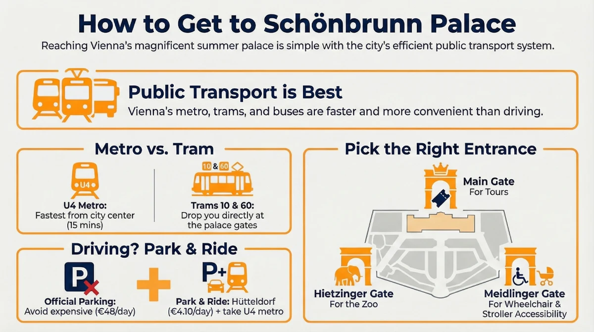 Infographic about how to get to Schönbrunn location