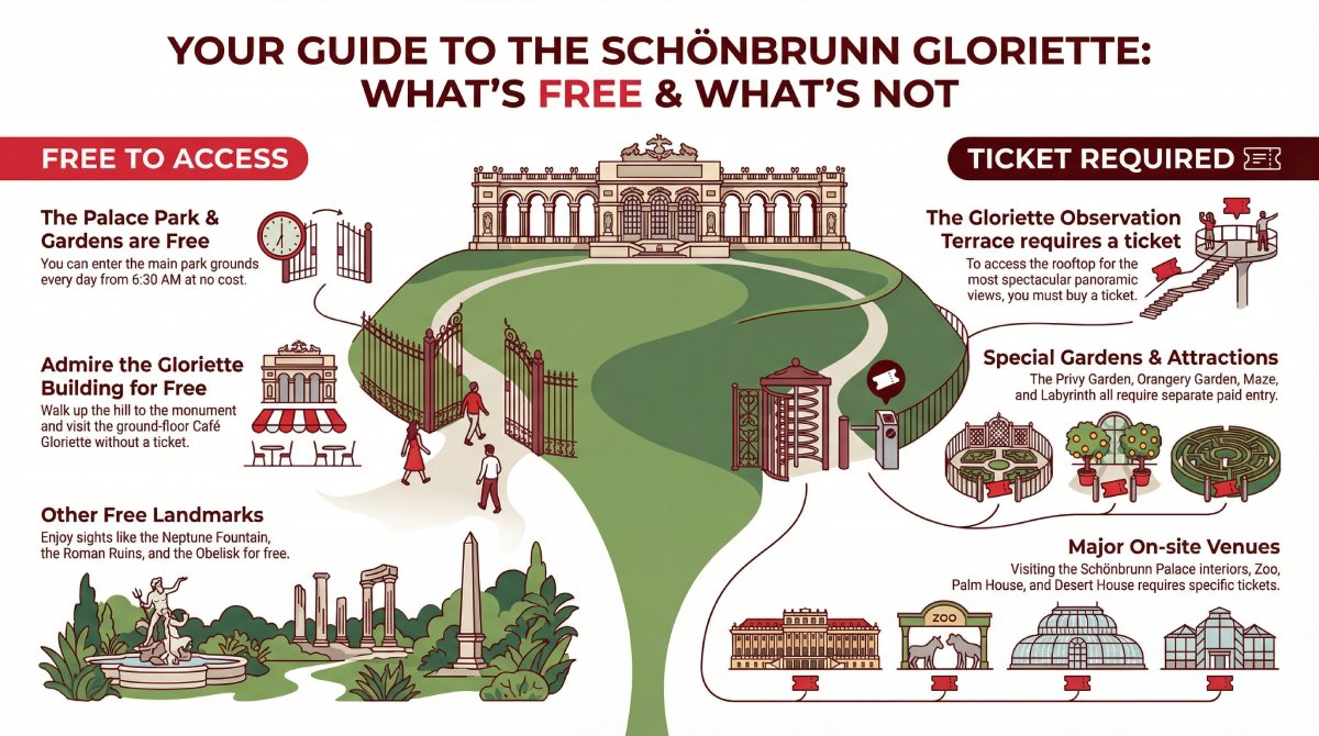 infographic about Schönbrunn garden access
